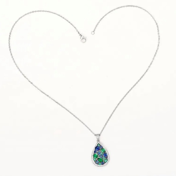Blue & Green Crystal Teardrop Necklace - Picture 10 of 10